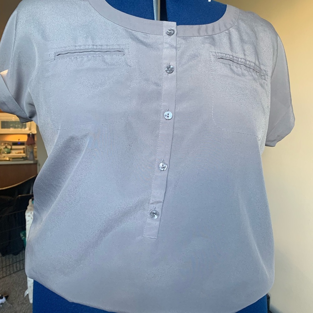 LOFT Blue Button Down Shirt with Mandarin Collar